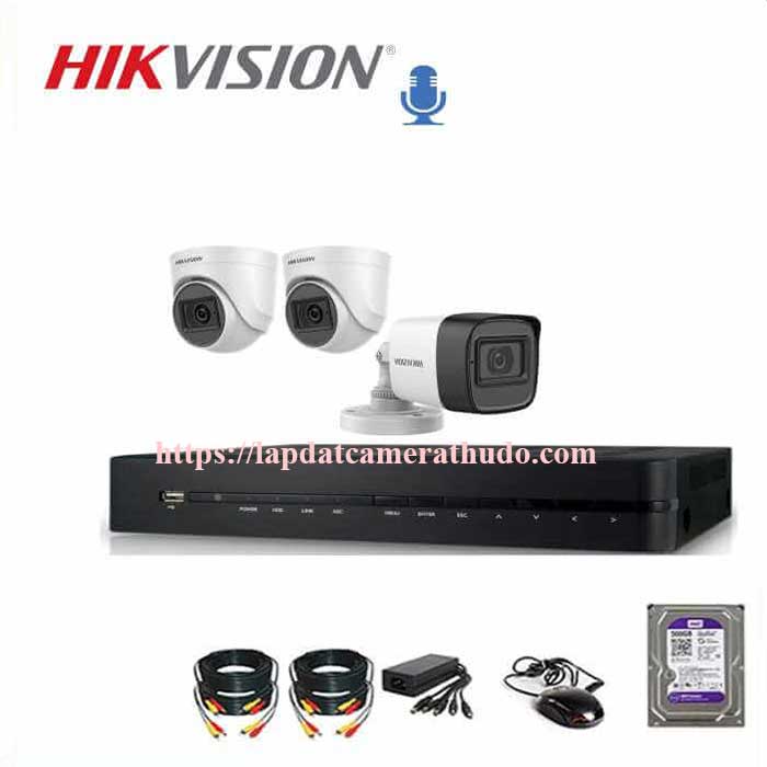 Bộ 3 mắt camera hikvision 2mp có âm thanh